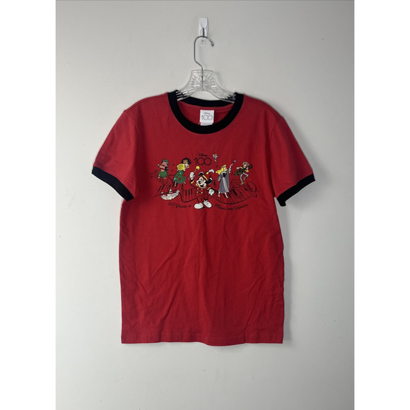 Disney Ringer T Shirt XS Red 100 Years of Music & Wonder Mickey's Band BoxLunch - Picture 1 of 8